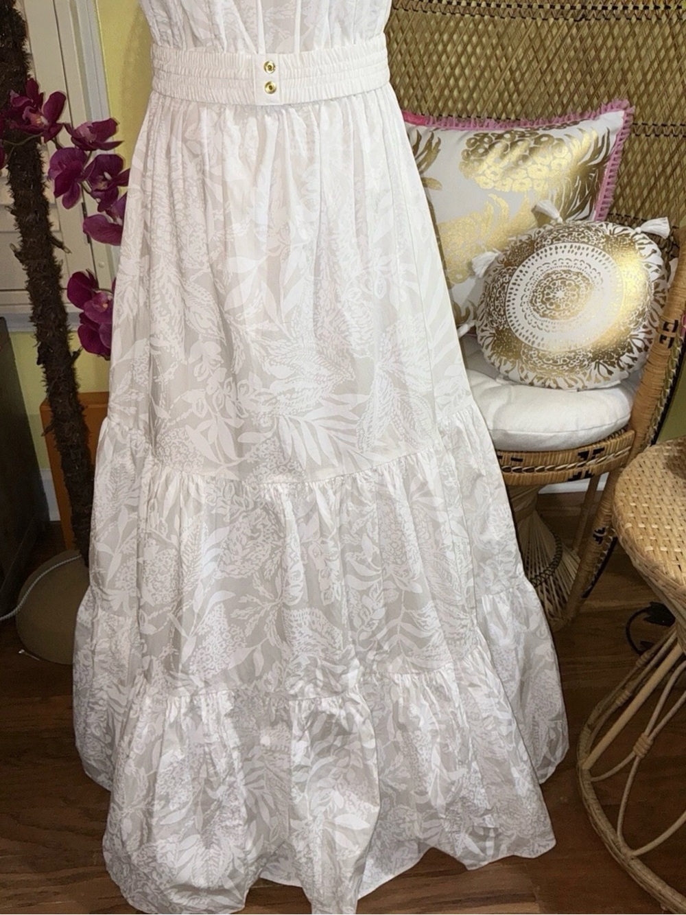 Lilly Pulitzer NWT Nessa Shoulder Maxi Dress White Jungle Cabana $348 Size XL - Picture 9 of 12